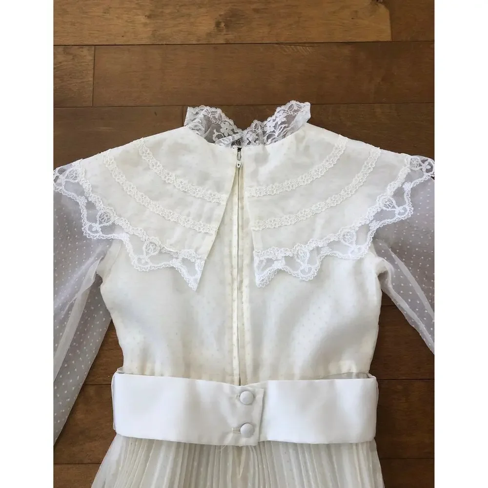 1978 Dorissa of Miami Swiss Dot Lace Pleated Ivory Dress age 6